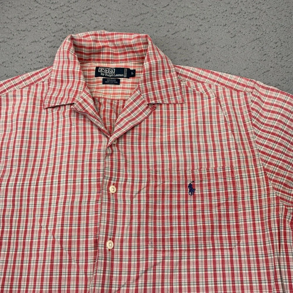 Vintage Polo Ralph Lauren Shirt Mens Large Adams Camp Collar Plaid Pocket USA